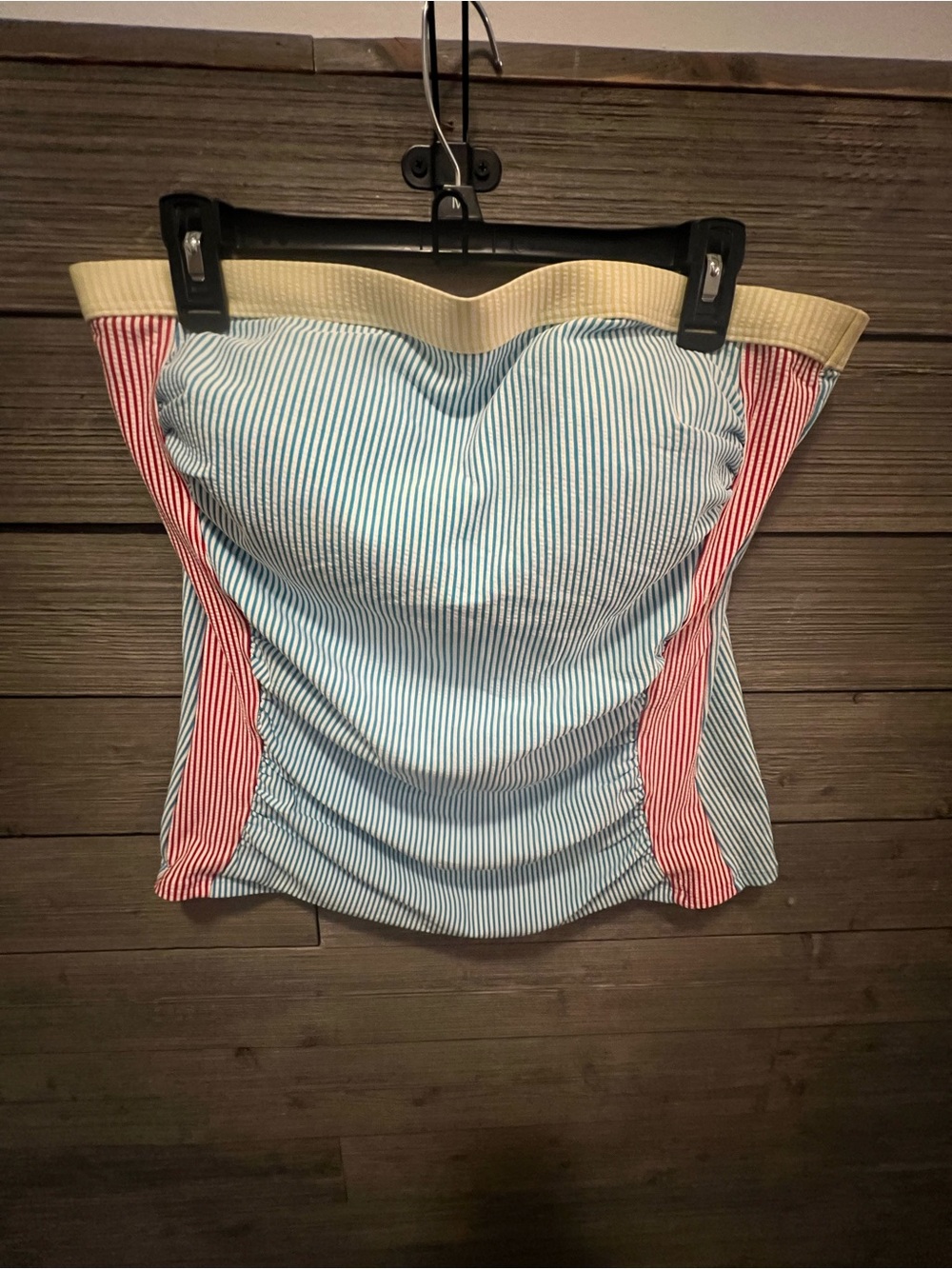 Lands' End Turquoise, Red, Yellow & White Seersucker Bandeau Tankini